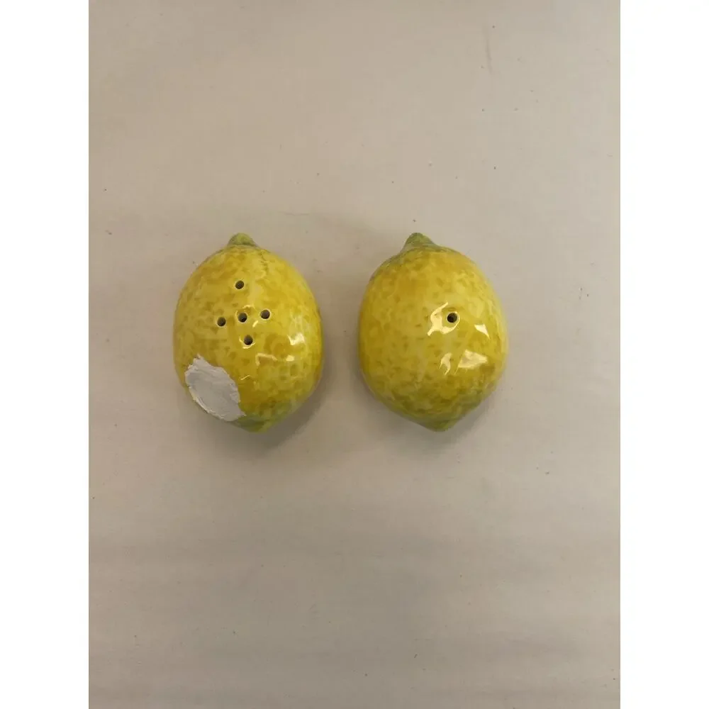 Vintage Ceramic Lemon Salt & Pepper Shakers – Yellow Speckled Pair Chipped